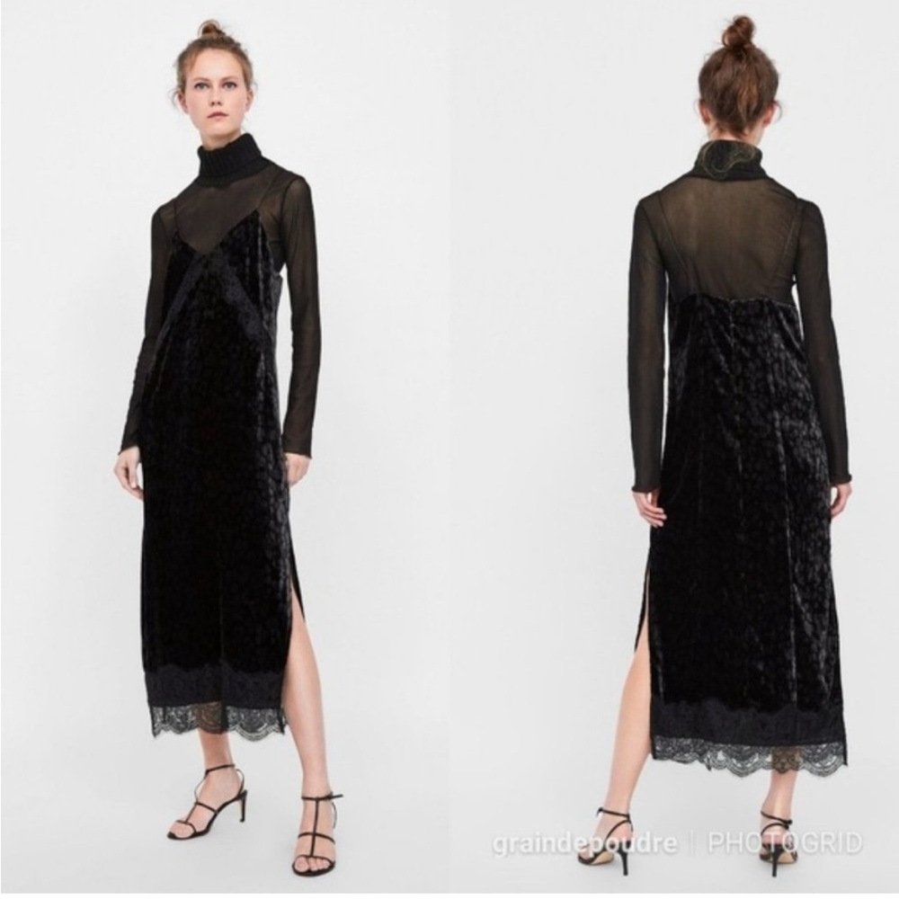 NWT Zara TRF whimsygoth fairycore slip dress velvet lace leopard print witchy L - Picture 10 of 14